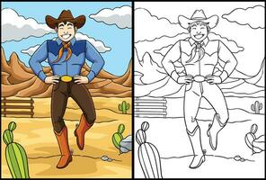 Cowboy Dance Coloring Page Colored Illustration vector