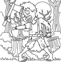 Zombie with an Axe in His Head Coloring Page vector