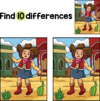 Cowboy Girl with a Rope Find The Differences vector