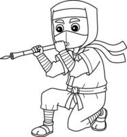 Ninja with Blow Gun Isolated Coloring Page vector