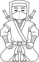 ninja arrodillado aislado colorante página para niños vector