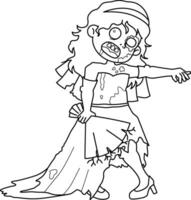 Zombie Bride Isolated Coloring Page for Kids vector