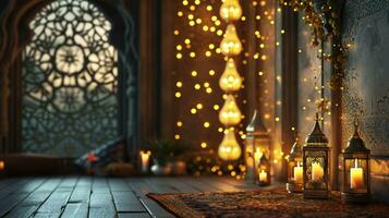AI generated Enchanting Shadows Cast by Intricate Islamic Lanterns photo
