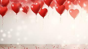 AI generated Valentine's day pink heart-shaped valloons, banner with copyspace, love background concept, blank space, flat lay with space for text photo