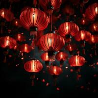ai generado chino nuevo año rojo linternas foto