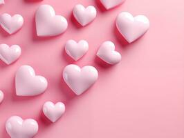 AI generated Pink background with hearts and copy space.Valentine day concept for design. Flat lay with space for text. photo