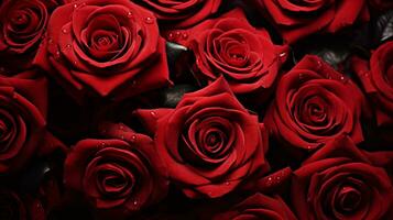 ai generado natural rojo rosas fondo, flores pared. romántico floral fondo de pantalla, san valentin concepto foto