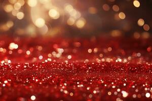 AI generated Festive red bokeh background with glittering lights and bokeh, perfect for Christmas and New Years Eve parties. Concept of a dazzling holiday season. photo