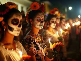 AI generated Mexican holiday Day of the Dead, Aztec celebration when families honor their ancestors photo