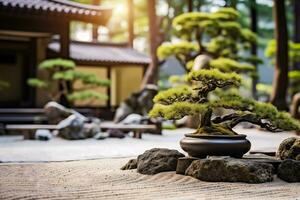 AI Generated Minimalist zen japanese garden for spiritual meditation and relaxation photo