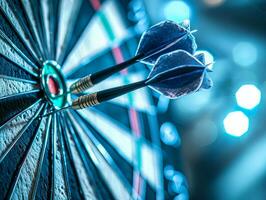 AI generated Darts hitting bullseye, concept of business success, successful decision making and precision photo
