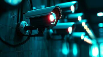 AI generated CCTV security safety camera provides surveillance, privacy and protection to business warehouse photo