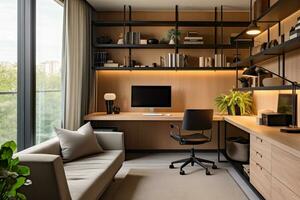 Comfortable remote home office designed for productive remote work at home photo