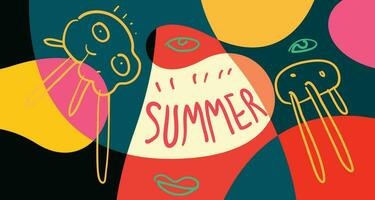 Colorful Doodle Vector Illustration Background for Summer Holiday 2024 banner