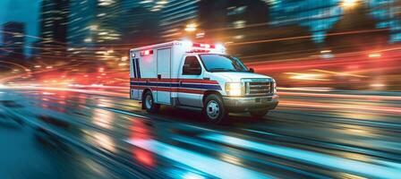 AI generated Ambulance first responders rushing to save from fire, accidents and medical emergency photo