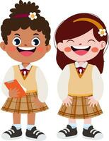 contento linda niños en colegio uniforme dibujos animados estilo vector