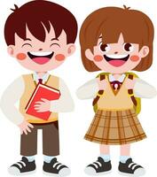 contento linda niños en colegio uniforme dibujos animados estilo vector