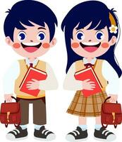 contento linda niños en colegio uniforme dibujos animados estilo vector