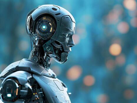 ai generado androide artificial inteligencia robot en grande datos instalaciones servicios operaciones en un grande servidor granja foto