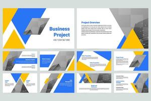 Blue and yellow modern business work report slide presentation template vector