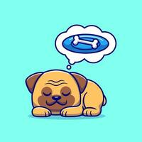 Cute Pug Dog Dream Bone Cartoon Vector Icon Illustration. Animal Nature Icon Concept Isolated Premium Vector. Flat Cartoon Style