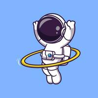 Cute Astronaut Playing Hula Hoop Cartoon Vector Icon Illustration. Science Sport Icon Concept Isolated Premium Vector. Flat Cartoon Style
