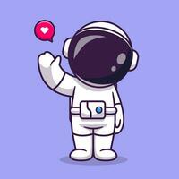 Cute Astronaut Waving Hand Cartoon Vector Icon Illustration. Science Technology Icon Concept Isolated Premium Vector. Flat Cartoon Style