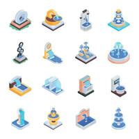 Pack of Water Fountains Isometric Icons vector