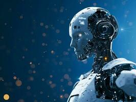 AI generated Android Artificial Intelligence robot in Big Data Facility services operations in a big server farm photo