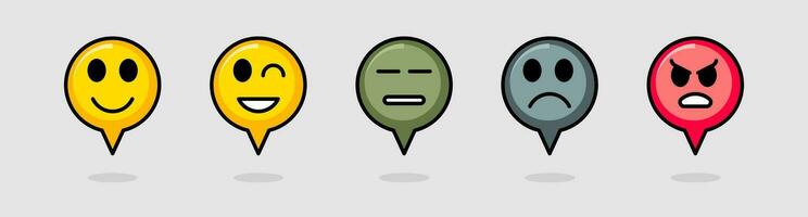 Emoticons with different emotions, happy, sad, confused, vector graphics isolated on white background