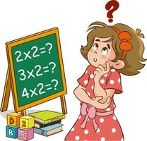 vector Illustration of a Kid Boy Standing Beside a Chalkboard with Question Mark