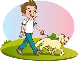 vector illustration of children playing and loving with dog