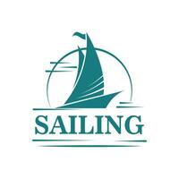 Sailboat boat on sea ocean wave with logo design vector