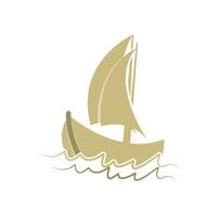 Sailboat boat on sea ocean wave with logo design vector