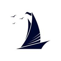 velero en ola oceánica con diseño de logotipo vector