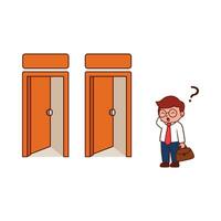 illustration design of a confused businessman with two doors in front of him vector