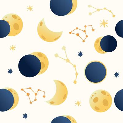 Lunar eclipse seamless pattern in flat cartoon style