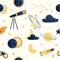 Cute solar eclipse seamless pattern in flat cartoon style vector