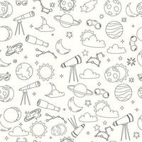 Seamless pattern outline cute solar eclipse in flat cartoon style vector