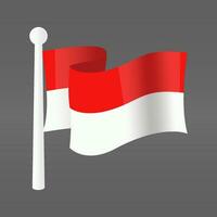 estampado rojo y blanco bandera diseño volador en el asta de bandera. Indonesia independencia día tema vector