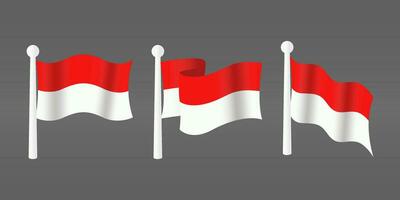 Printred and white flag design flying on the flagpole. indonesia independence day theme vector