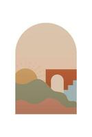 Abstract Landscape Art Poster. Mid Century Background Illustration vector