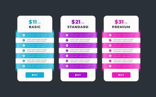 Vector modern pricing table design template