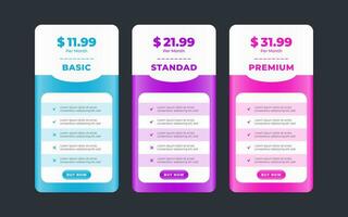 Vector modern pricing table design template