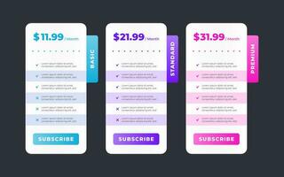 Vector modern pricing table design template