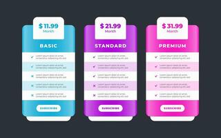 Vector modern pricing table design template