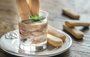 Chocolate tiramisu in the glass photo