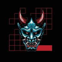 Illustration of hannya mask from japanese with geometry background drawing vector fit for clothing