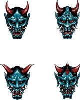 Set of Illustration of hannya mask from japanese with drawing vector fit for clothing