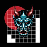 Illustration of hannya mask from japanese with geometry background drawing vector fit for clothing